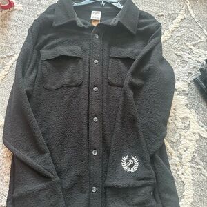 Black Button-Up Shirt with Embroidered Logo